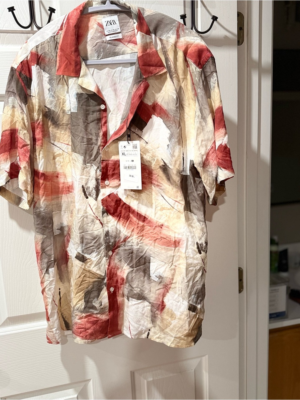 Zara Multicolor Abstract Print Short Sleeve Button-Down Shirt